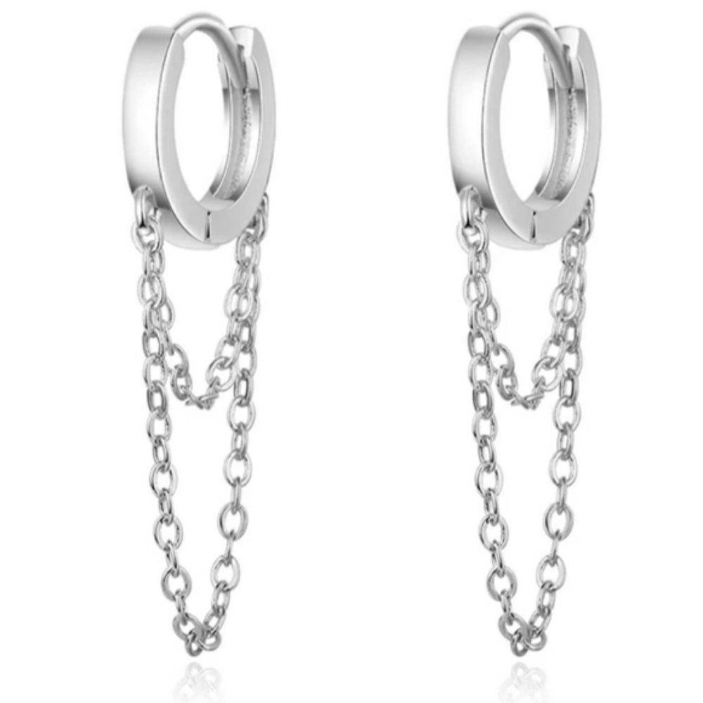 *NEW 925 Sterling Silver Hoop Chain Earrings